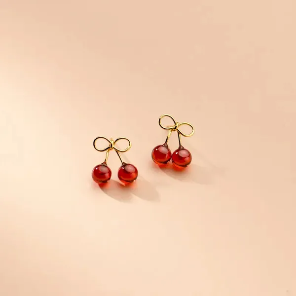 Gold_Bow_Cherry_Stud_Earrings_For_Women